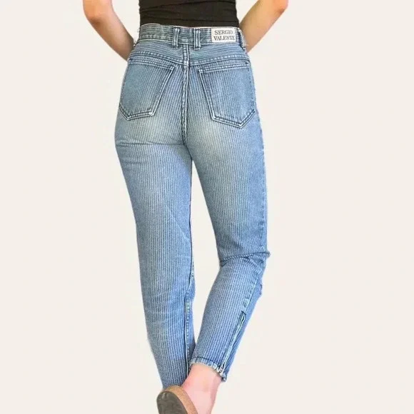 Vintage pinstriped designer jeans by Sergio Valente 24/25/26 XS - Picture 5 of 8